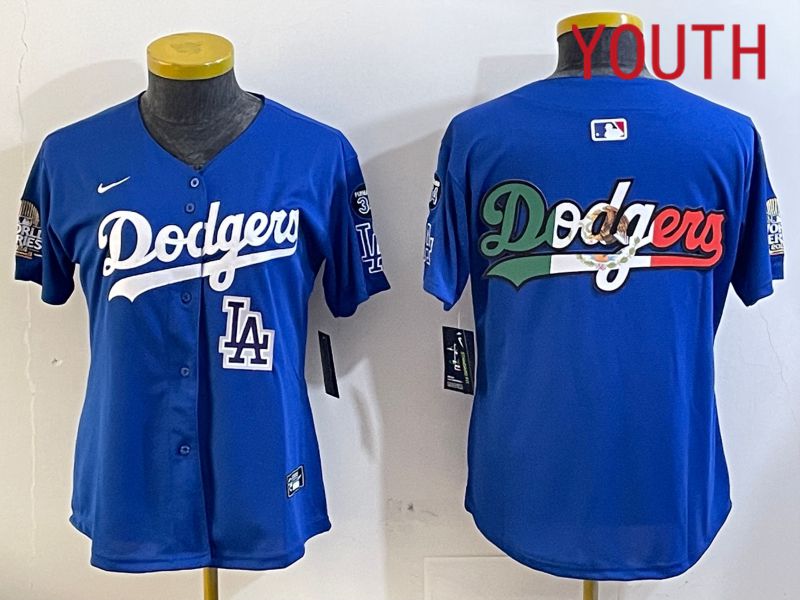 Youth  Los Angeles Dodgers blank 2024 World series patch blue jersey 202411239